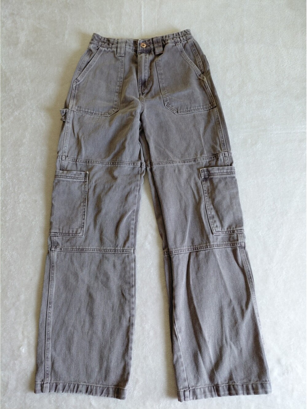 Womens Size 3 Ardene 90s Cargo Jeans Gray Medium Wash High Rise Wide Leg